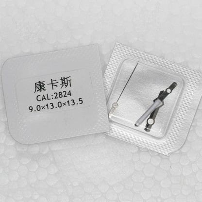 Silver trim green lume watch hands designed for ETA2824 movement, enhancing legibility and style.