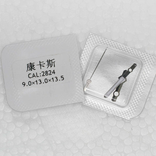 Silver trim green lume watch hands designed for ETA2824 movement, enhancing legibility and style.