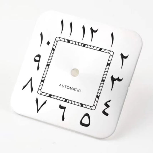 27mm white Arabic dial for Santos watch, compatible with NH35 movement, no calendar feature.