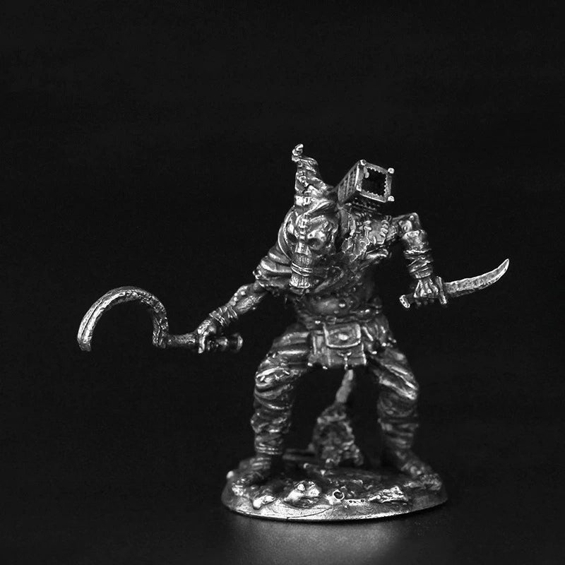 White Brass Figurine Skeletal Raider Miniature - Masked Scythe and Dagger Figure