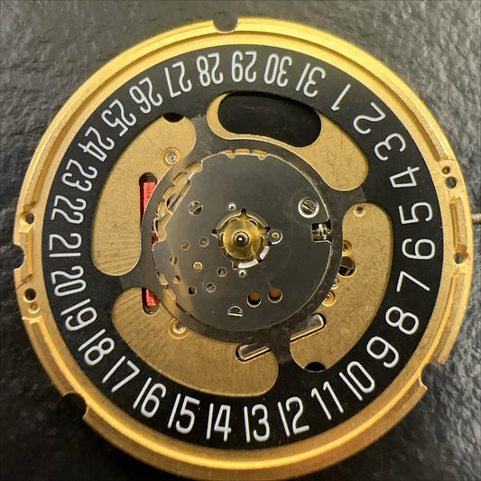 Swiss Made ETA F07.111 quartz movement watch with black dial, date at 6, precision 3-hand design.