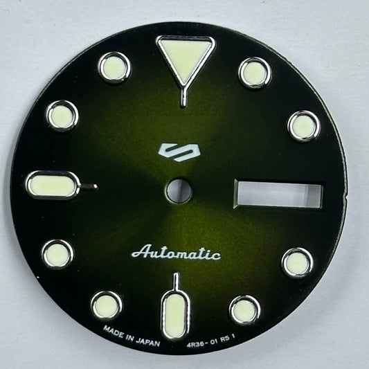 Gradual dark green luminous watch dial 28.6mm for NH35 NH36 movements
