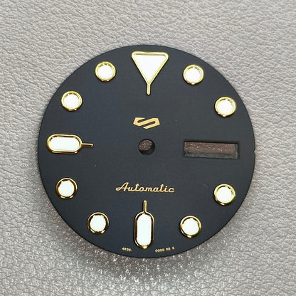 Black+Golden Trim Nail with Green Lume Datejust Watch Dial for NH35 NH36 Movement