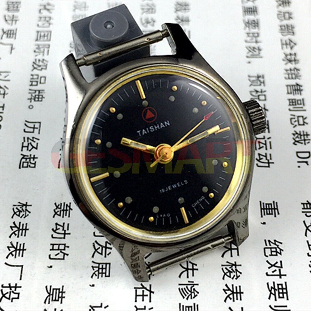 TAISHAN 26mm manual mechanical lady watch with black case, black dial, 3-hand display, 19 jewels.