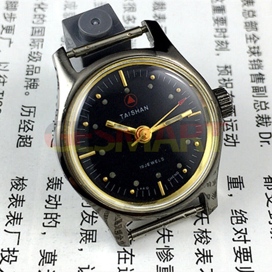 TAISHAN 26mm manual mechanical lady watch with black case, black dial, 3-hand display, 19 jewels.