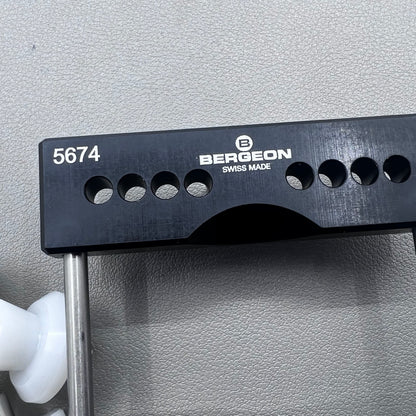 Swiss Bergeon 5674 vise jaws holder for secure watch case clamping, ideal for precise repair tasks.