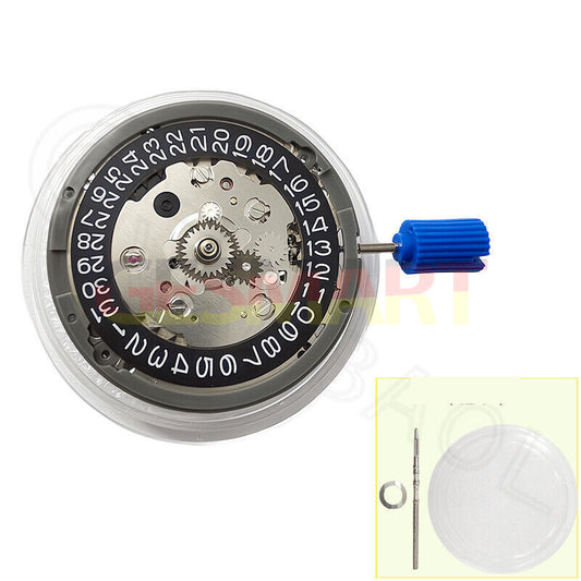 NH34 Automatisches mechanisches GMT-Uhrwerk mit Sekundenstopp, schwarzes Scheibenrad, Datum @ 3