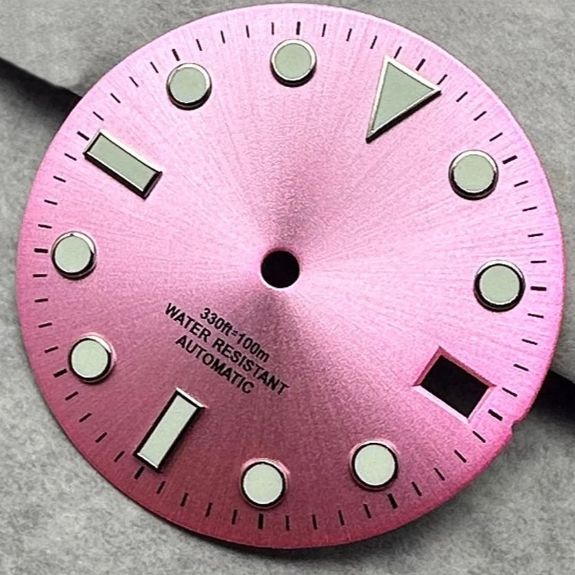 28.5Mm Pink Watch Dial For NH35 NH36 4R35 4R36 Movement Green Lume