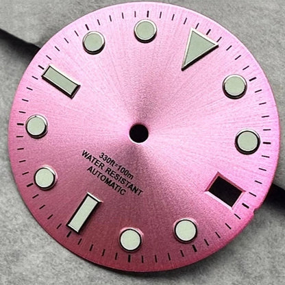 28.5Mm Pink Watch Dial For NH35 NH36 4R35 4R36 Movement Green Lume
