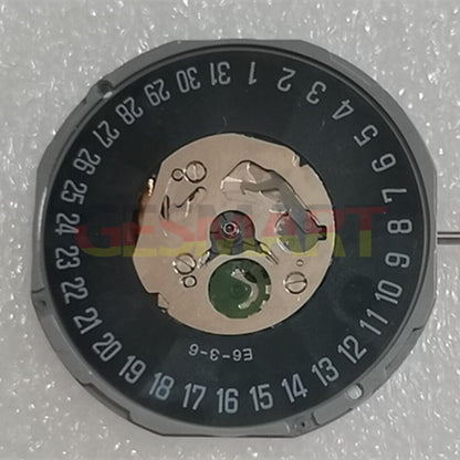 Black dial watch with Miyota 1M12 quartz movement, 3 hands, date at 6 o?clock, sleek stem design.