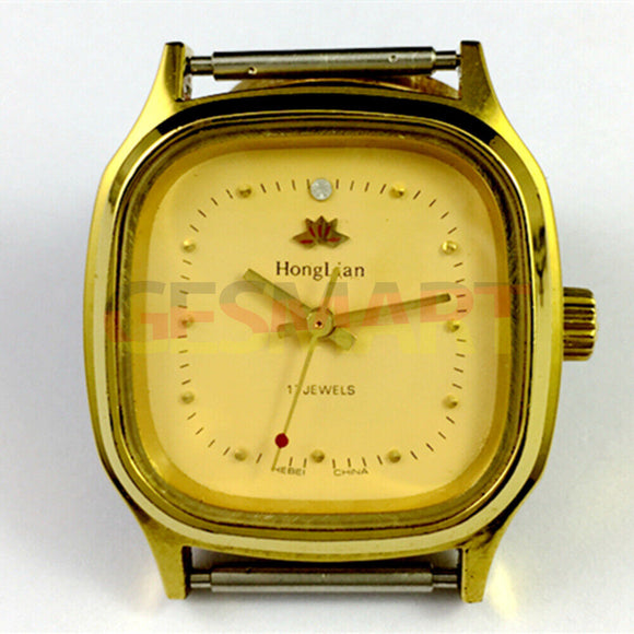 HONGLIAN Manual Mechanical Watch Golden Nail Square Golden Case Yellow Dial