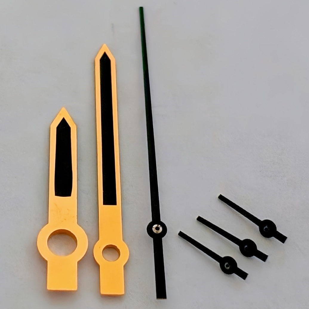 Golden trim black painted watch hands for ETA/Dandong 7750, M005.0/M005.1 movement, precise fit.