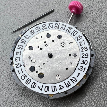 Miyota JS25 Quarzuhrwerk mit kleiner Sekunde bei 3, 6 und 9 Uhr, pr�zise Uhrwerktechnik.