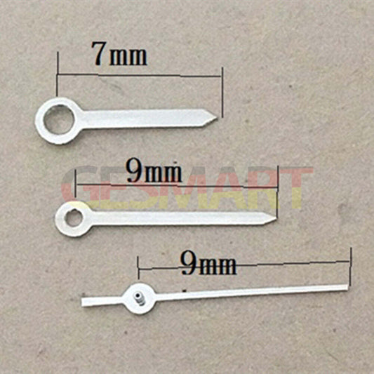 9mm silver arrow-shaped watch hands for Miyota 6M12 quartz movement, precise and stylish.