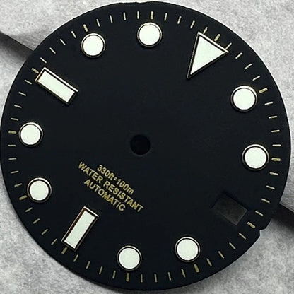 28.5Mm Black Watch Dial For NH35 NH36 4R35 4R36 Movement Golden Font Lume