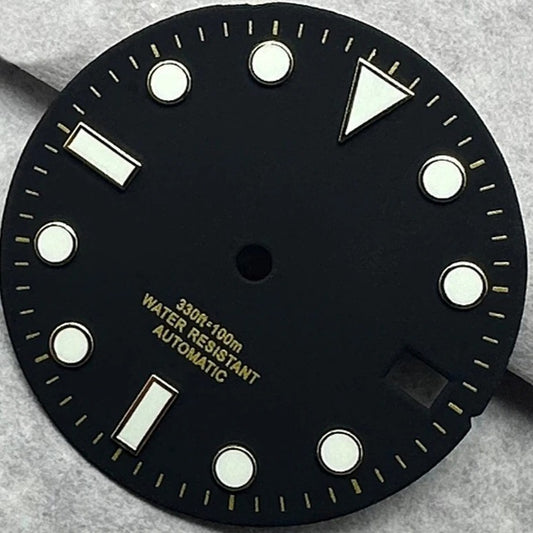 28.5Mm Black Watch Dial For NH35 NH36 4R35 4R36 Movement Golden Font Lume