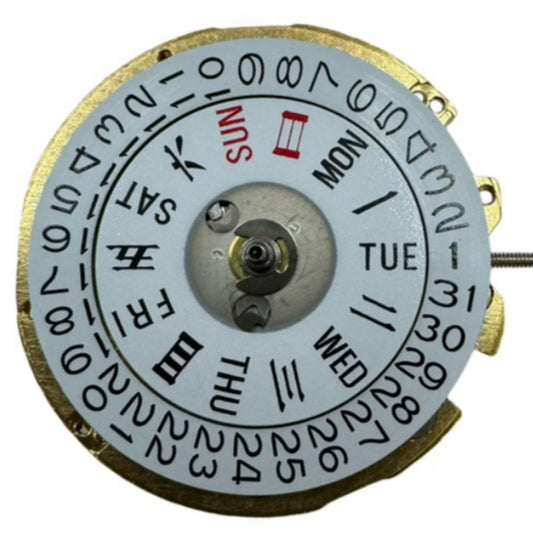 Seagull ST10 golden automatic watch movement with double calendar, precise mechanical design.