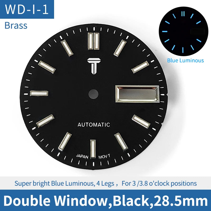 Double Calendar Black With Nail 28.5mm Watch Dial Fit For Skx007 NH35 NH36