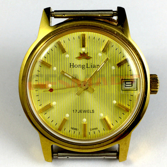 33mm HONGLIAN manual mechanical watch with single calendar at 3 o'clock and luminous hands for clear visibility.