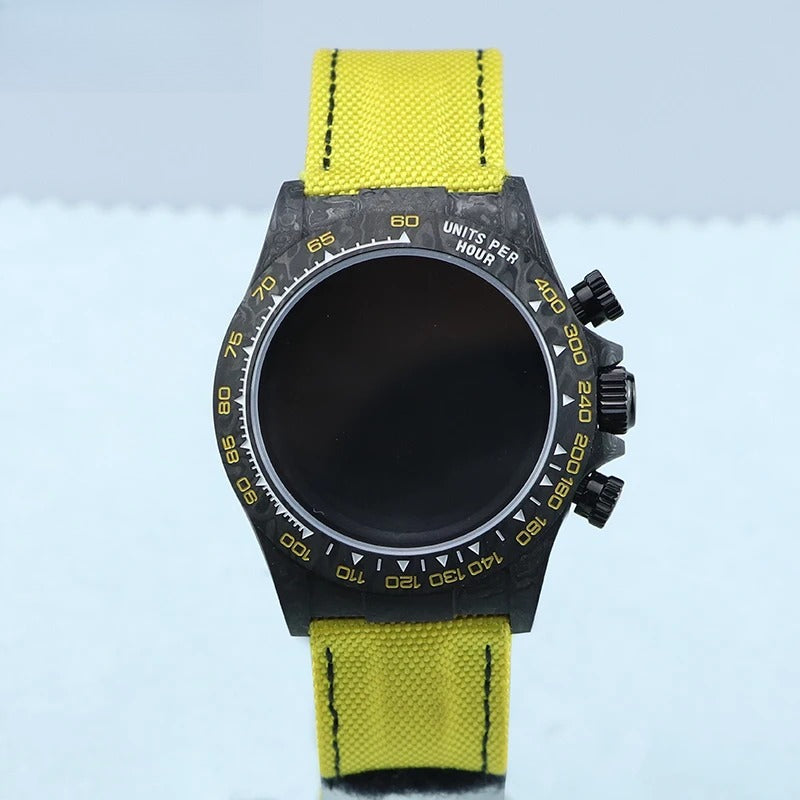 38mm Carbon Fiber Case Red/ Yellow Strap fit 4130/VK63 Sapphire Glass 29mm Dial