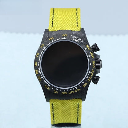 38mm Carbon Fiber Case Red/ Yellow Strap fit 4130/VK63 Sapphire Glass 29mm Dial