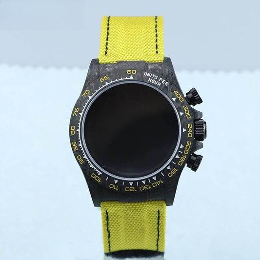 38mm Carbon Fiber Case Red/ Yellow Strap fit 4130/VK63 Sapphire Glass 29mm Dial