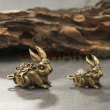 Solid Copper Blessing Rabbit Trinket Hand Carved Bronze Model Figurines Pendant