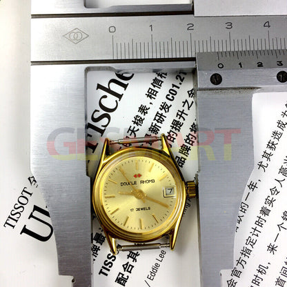 Beijing Double Rhomb manual mechanical lady watch with black dial and single calendar date display.