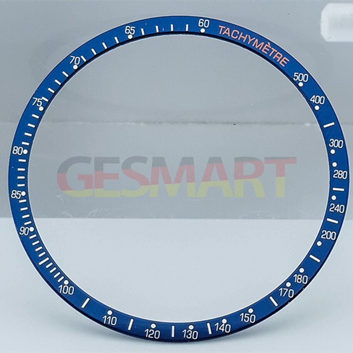 Aluminum alloy blue bezel with white and orange font for Omega Speedmaster watch accessories.