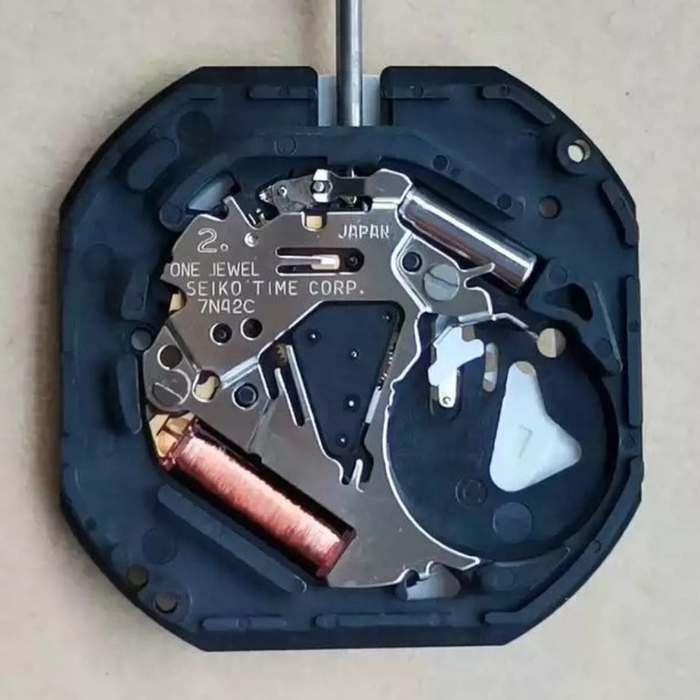 Seiko 7N42C quartz movement watch repair part, original Japan-made for precise timekeeping.