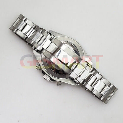 39mm VK63 chronograph watch with white dial, numeral disk, and scratch-resistant sapphire glass.