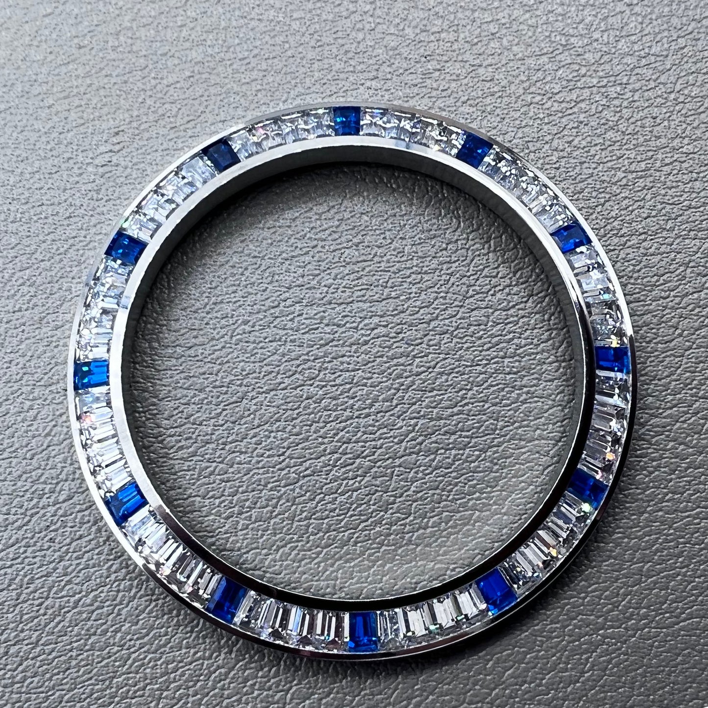 Daytona T-Shaped Silver + Blue Moissanite watch bezel for luxury watch accessories