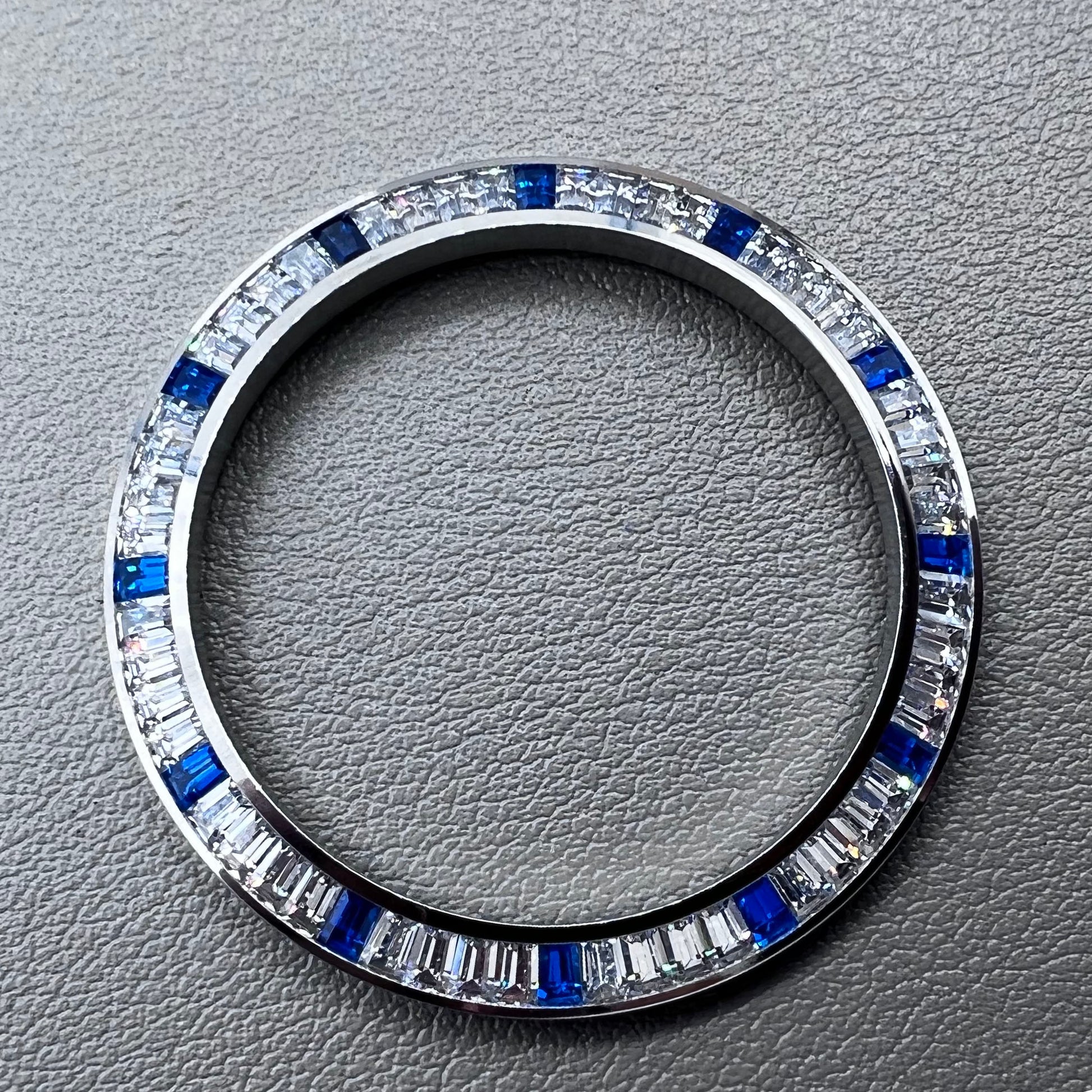 Daytona T-Shaped Silver + Blue Moissanite watch bezel for luxury watch accessories