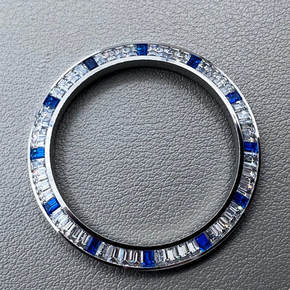Daytona T-Shaped Silver + Blue Moissanite watch bezel for luxury watch accessories