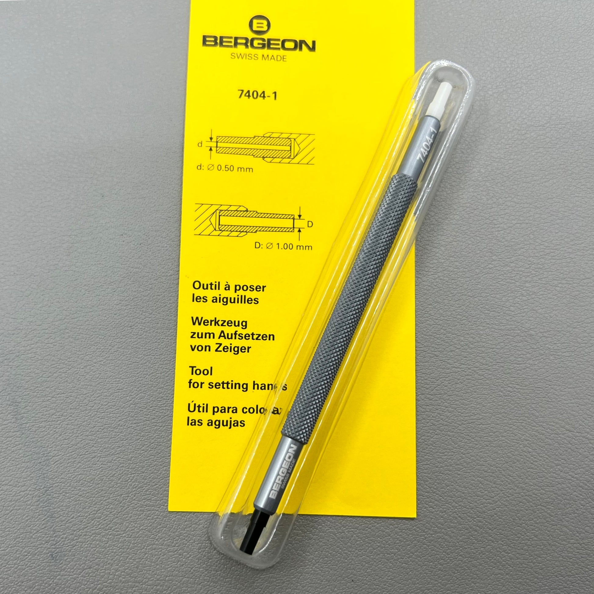 Swiss Bergeon 7404-1 watch hand fitting tool with ergonomic design for precise watch hand installation