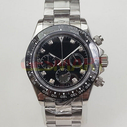Montre chronographe à quartz VK63 de 39 mm avec verre saphir et cadran noir