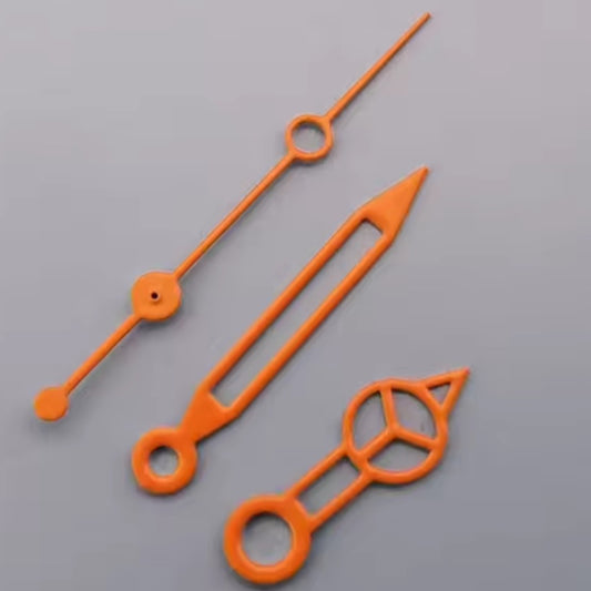 Orange Hollow watch hands 7.75x12x12.5mm for NH35/36/4R/7S movements, precision fit brand accessory.