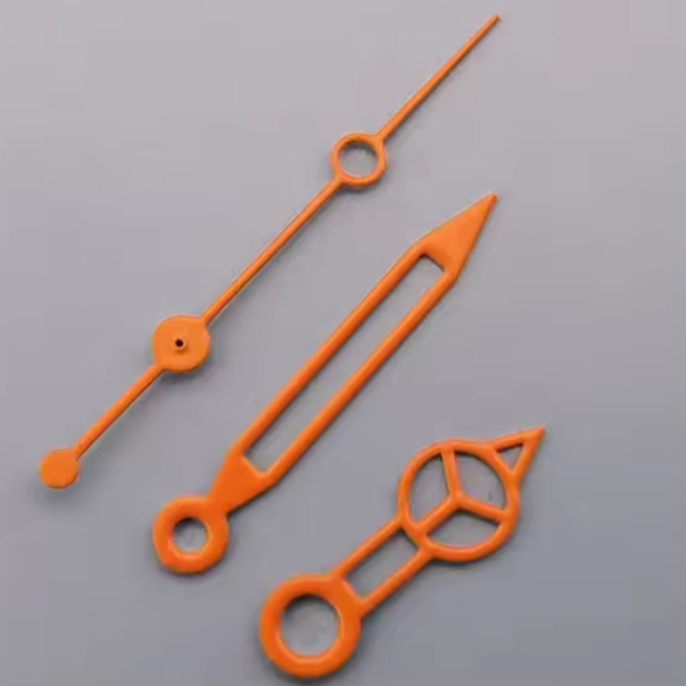 Orange Hollow watch hands 7.75x12x12.5mm, compatible with NH35/36/4R/7S movement, for precise timekeeping.
