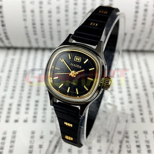 23mm HAIDA Manual Mechanical Lady Watch Golden Nail 17 Jews Black Dial 3 Hands