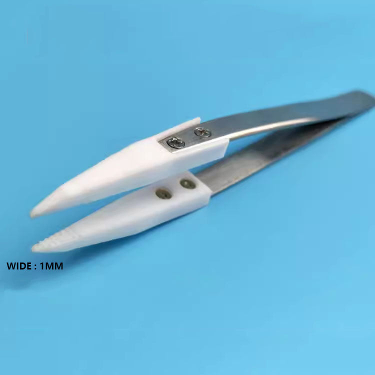 PTFE tweezer #17S-FA with acid and alkali resistance, high-temperature durability, and anti-static features.