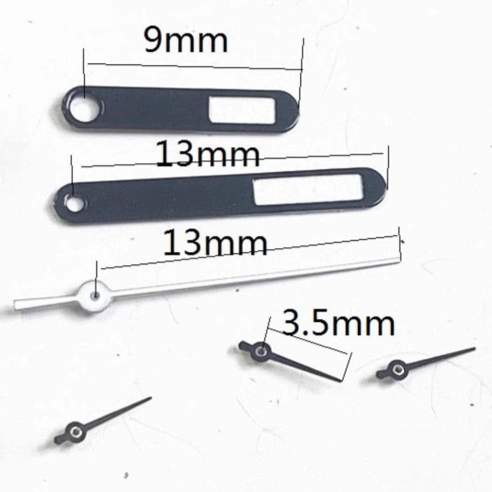 13mm white and black painted watch hands for Miyota OS10 OS20 OS30 with precise time display.