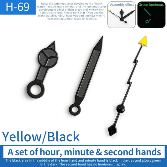Black Trim With Lume Yellow Pointed Hands for 6309 Ne15 NH35 7009 7002 7S26