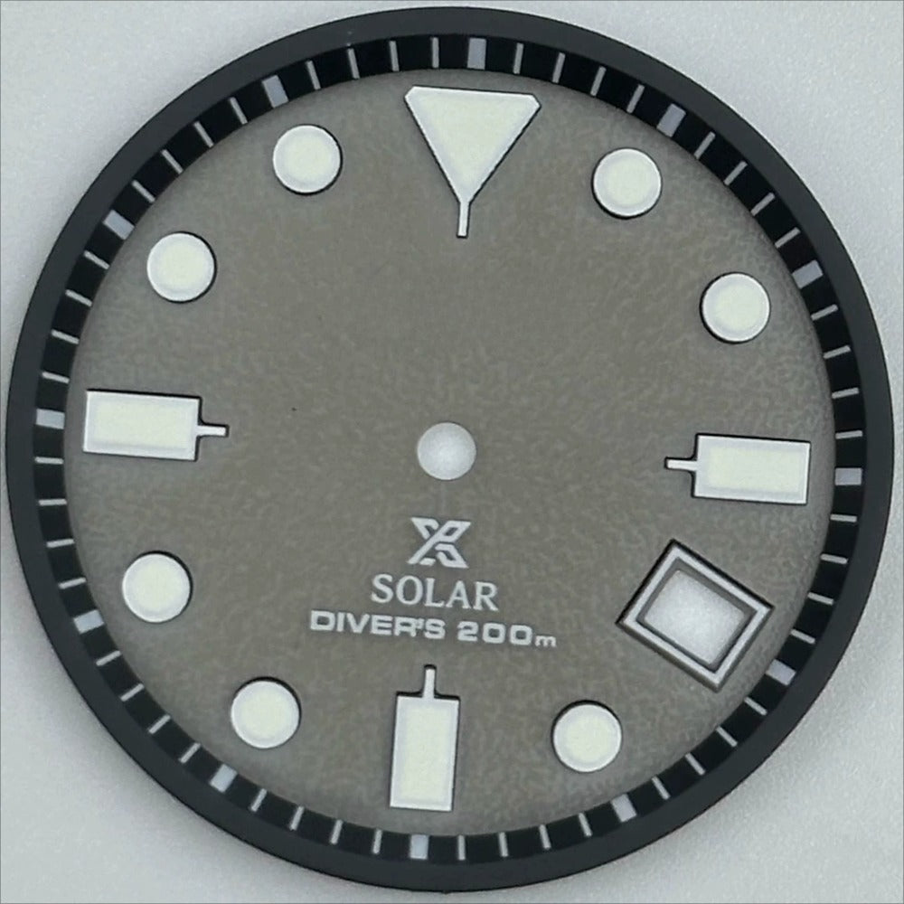 Grey 29.8mm Datejust diving watch dial with green luminous markers for VS42A movement.