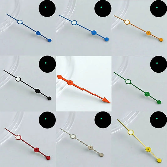 Green luminous watch hands for NH34, NH35, NH36 movements, personalized second hand.