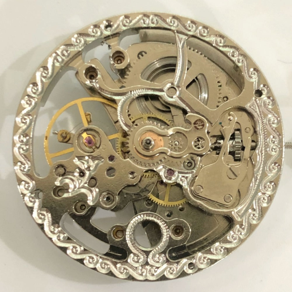 32.5mm 7120 Big Mechanical Watch Movement with Silver Hollow Design, China Made, 3 Hands