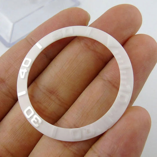 39.8mm white smooth ceramic bezel insert by Parnis for watch customization and repair.