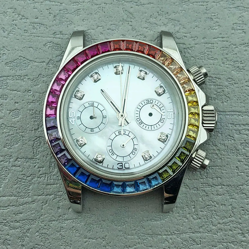 40mm Diamond Bezel Aurora Dial 316l Steel Sapphire Glass Case Suitable For VK63