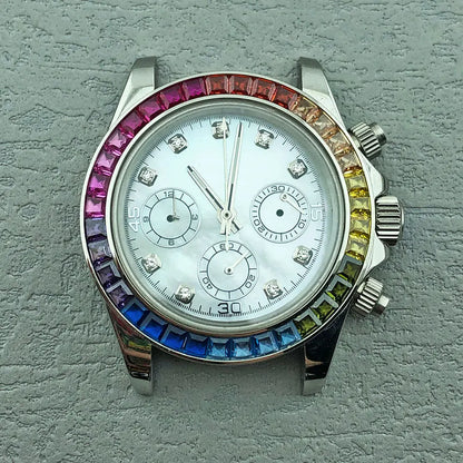 40mm Diamond Bezel Aurora Dial 316l Steel Sapphire Glass Case Suitable For VK63