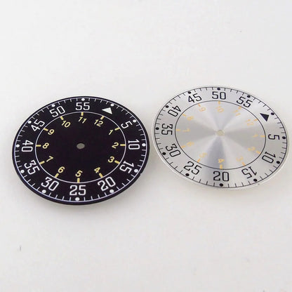 Sterile 33.6mm sunburst silver watch dial for 39mm pilot wristwatch with NH35A/NH36A movement.