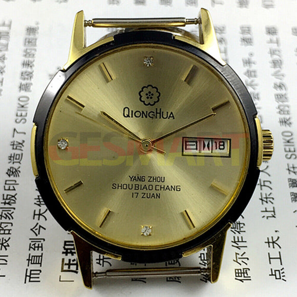 Chinese Qionghua Manual Mechanical Watch 17 Jews Golden Dial Double Calendar